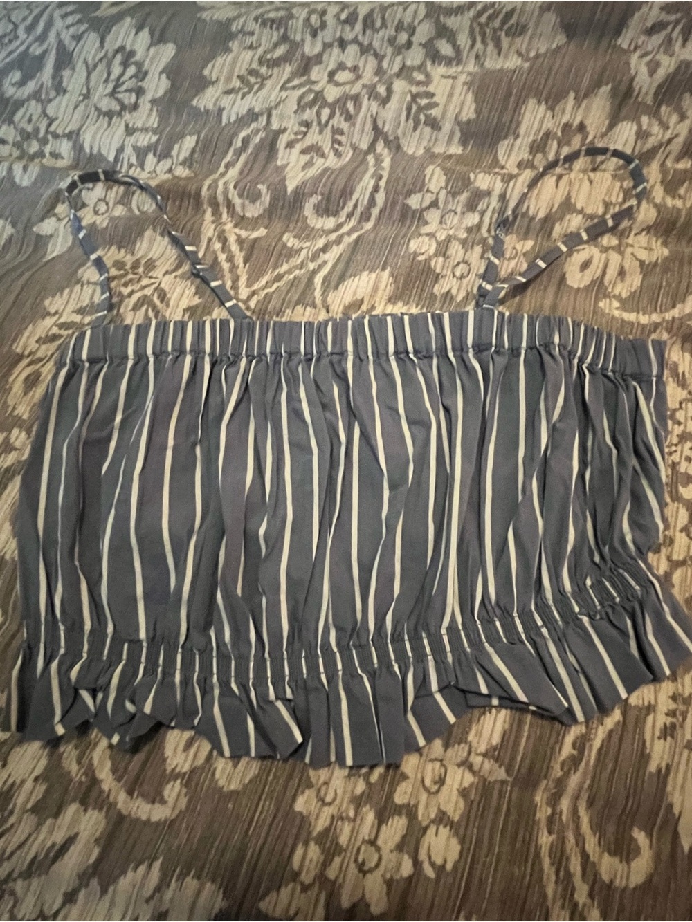 H&M Blue and White Striped Ruffle Crop Cami